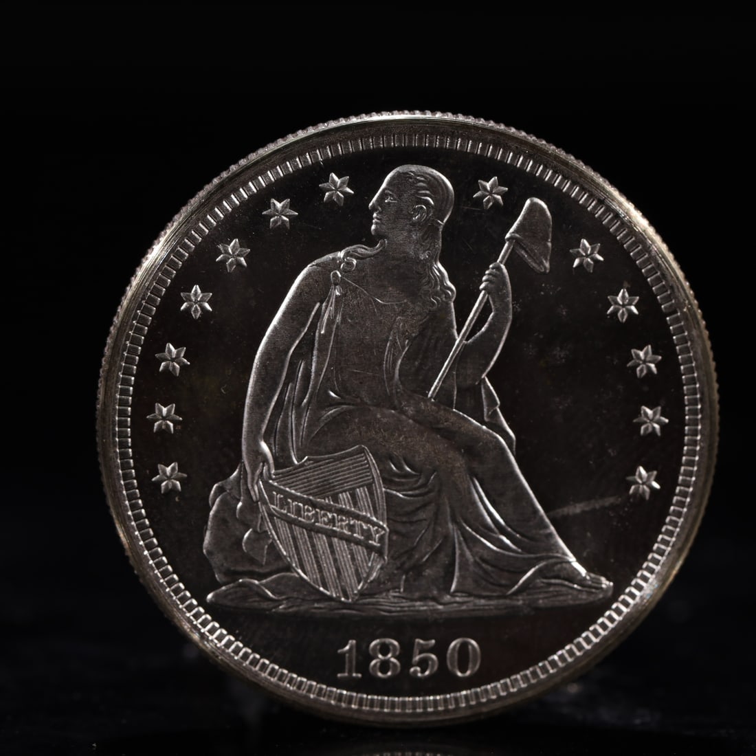 USA One Dollar 1850 Coin: American coin. IN GOD WE TRUST / LIBERTY / 1850 / UNITED STATES OF AMERICA / ONE DOL. Mint Mark: O.Weight:26.9g.