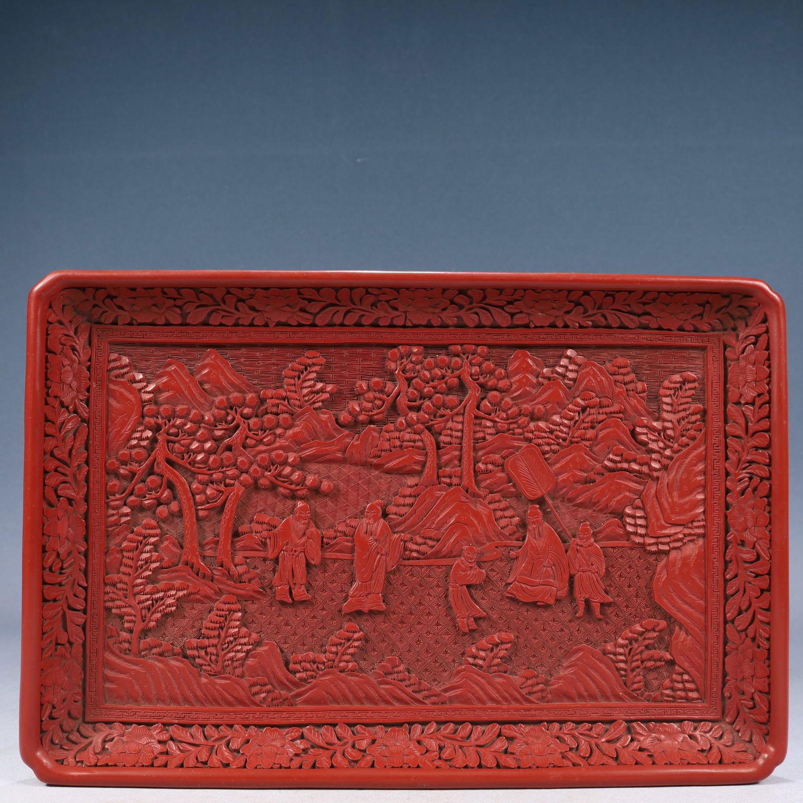 A Rare Carved Red Lacquer Landscape and Figure Pattern Plate (1 of 6)