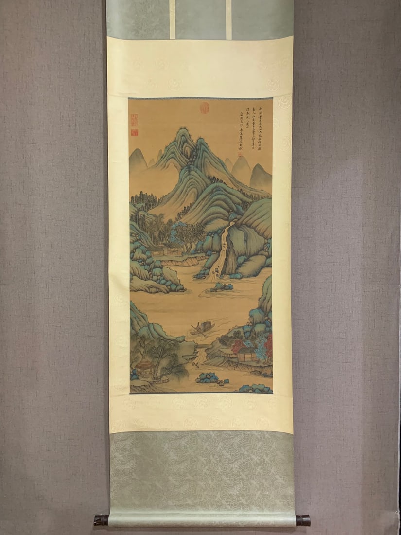 A Chinese Vertical Scroll Ink Painting of Landscape and Figure on Silk (1 of 8)