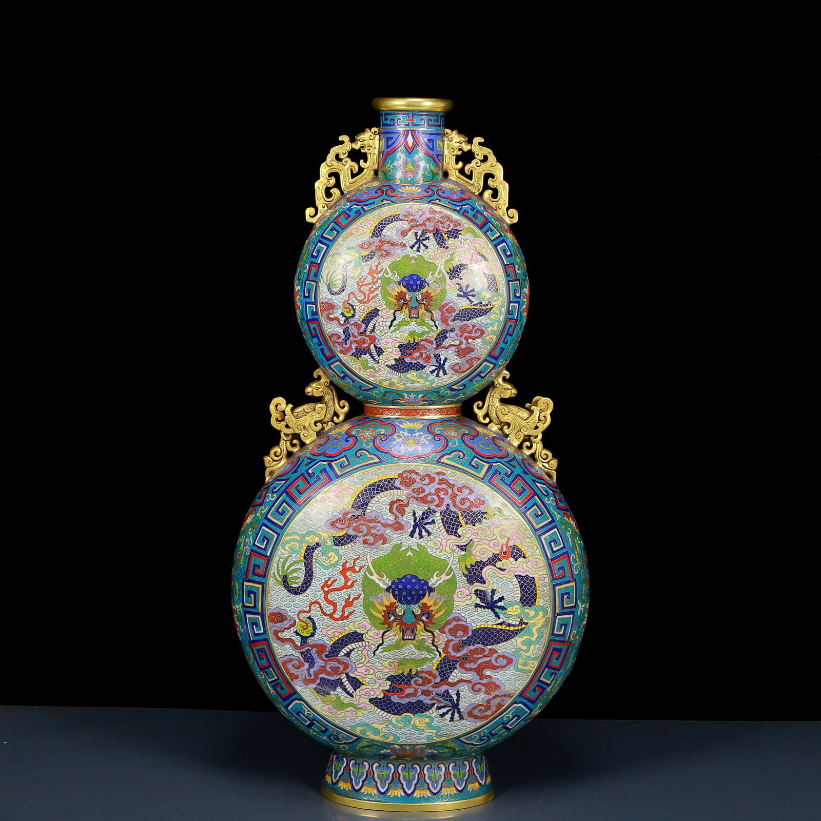 A Huge Cloisonne Dragon Pattern Phoenix-Ears Gourd-Shaped Vase (1 of 9)