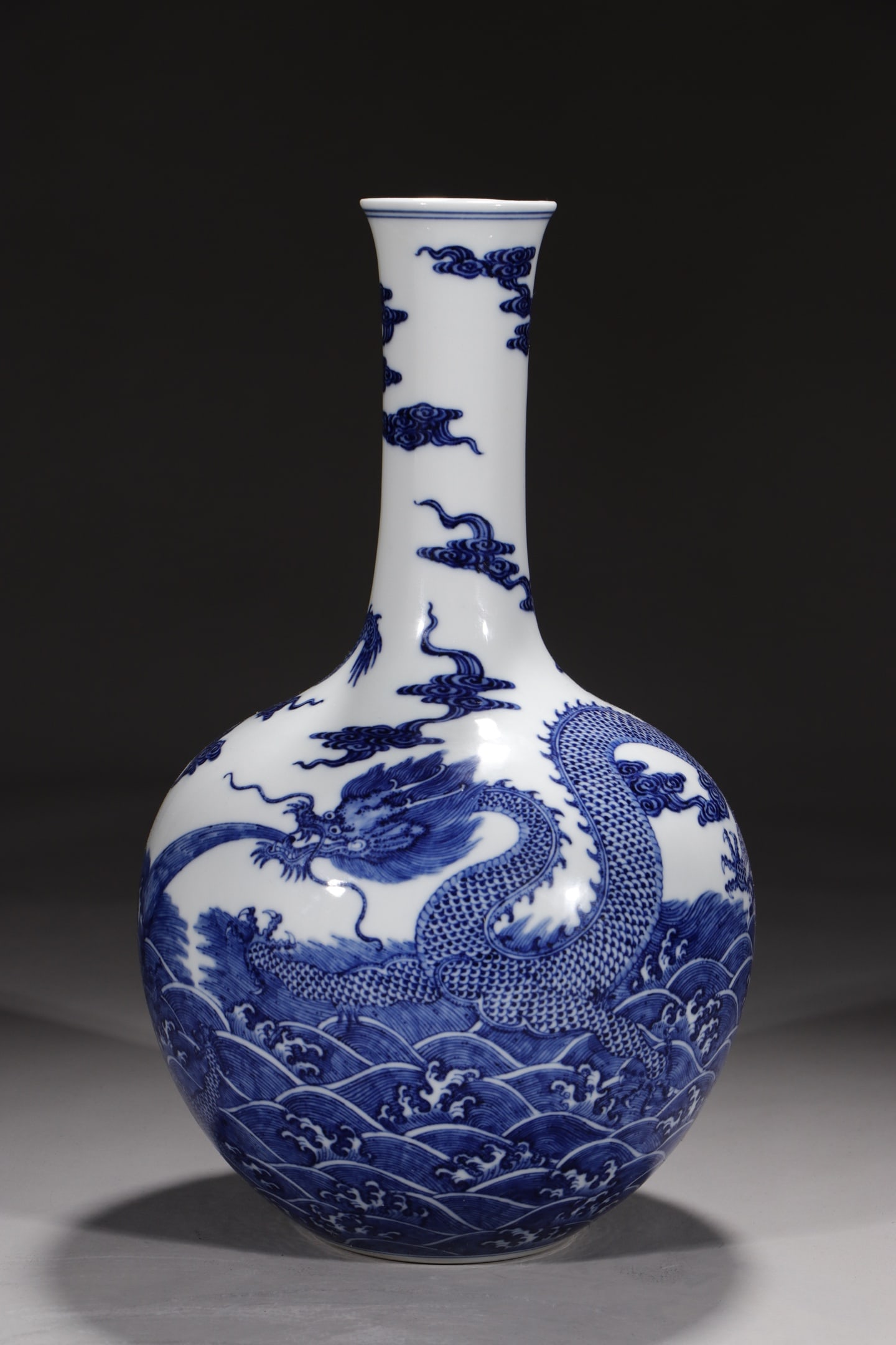 An Exquisite Blue and White Seawater and Dragon Pattern Vase (1 of 9)