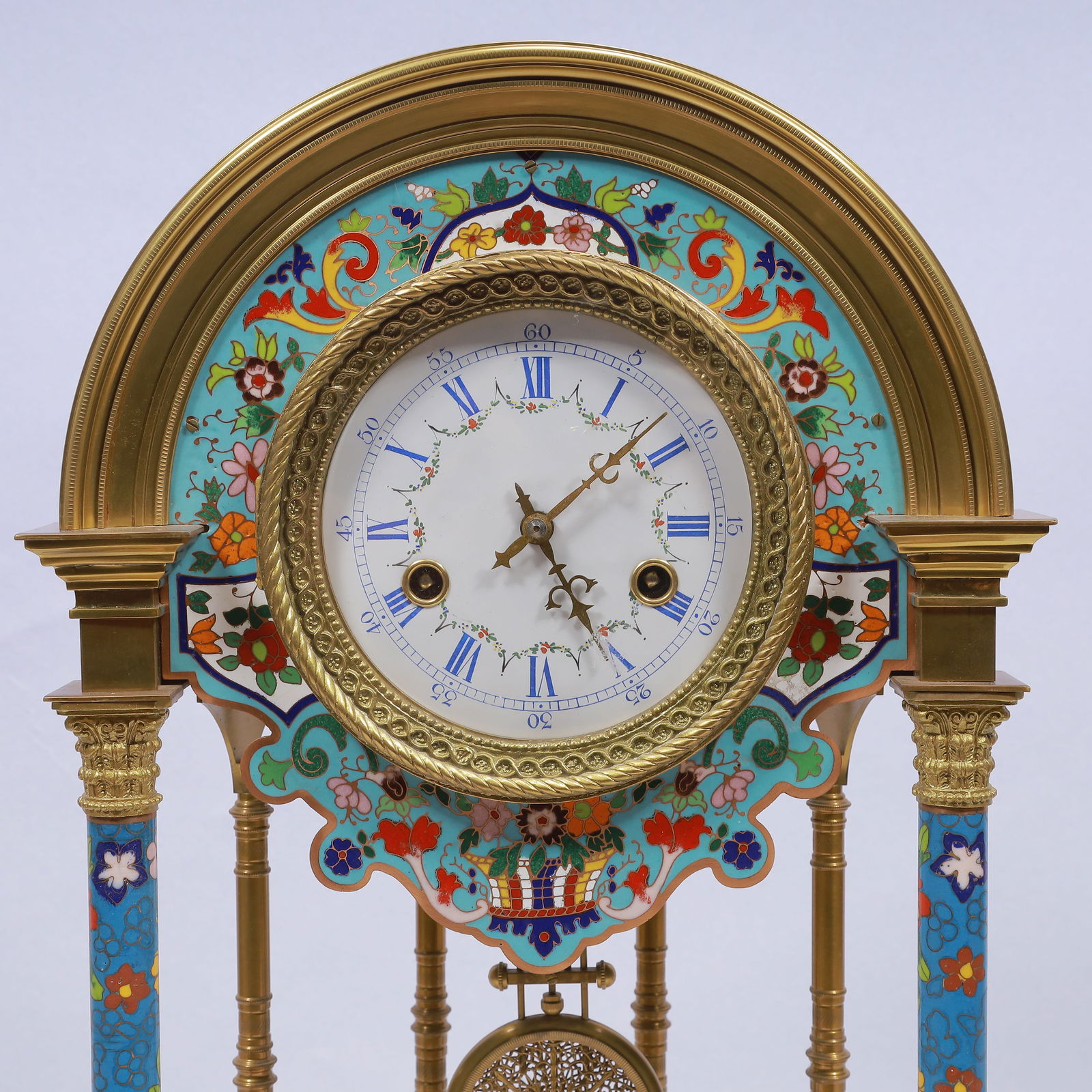 An Exquisite Cloisonne Flower Pattern Table Clock Ornament - 2