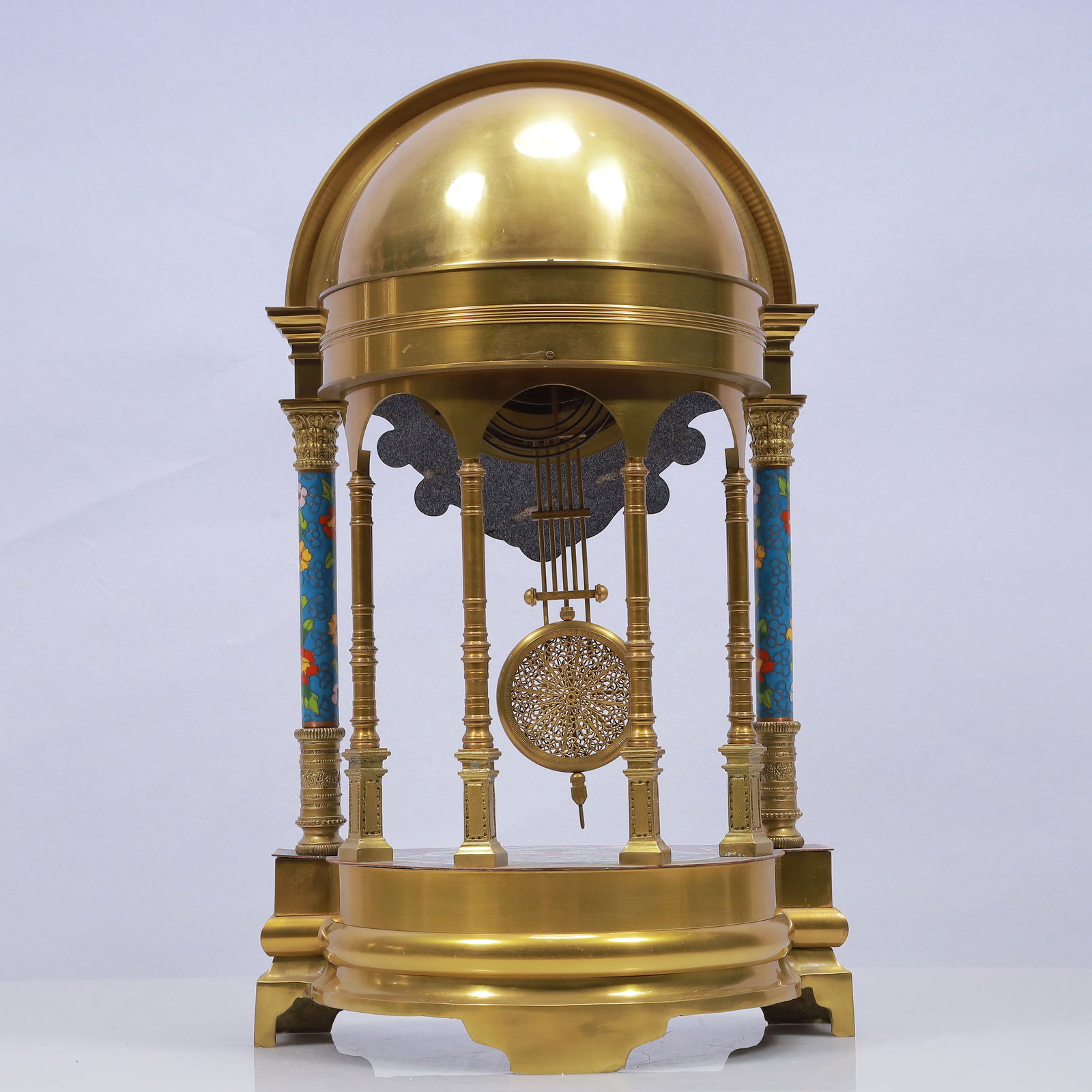 An Exquisite Cloisonne Flower Pattern Table Clock Ornament - 7