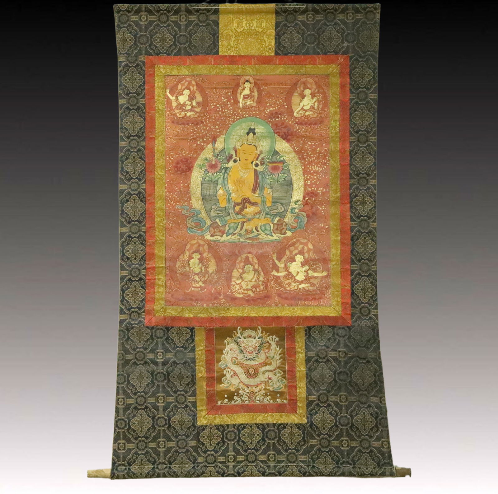 A Rare Brocade Painted Color Statue of Manjusri Tangka (1 of 10)