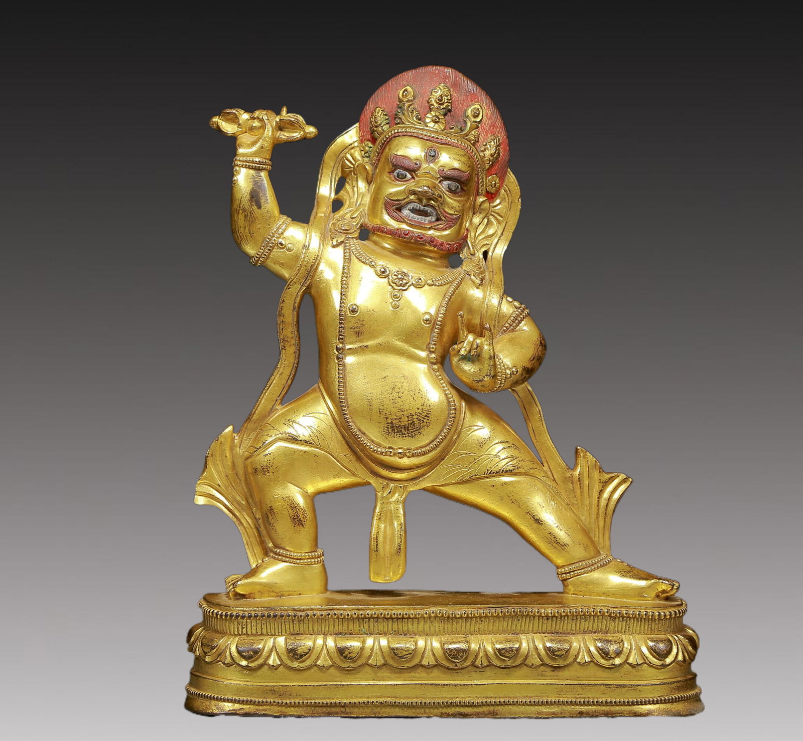 A Solemn Gilt Bronze Statue of Mammon: A Solemn Gilt Bronze Statue of Mammon,Ming Dynasty, China,Size:7.9inx2.8inx10.2in,Weight:3125g 铜鎏金财神像，明代