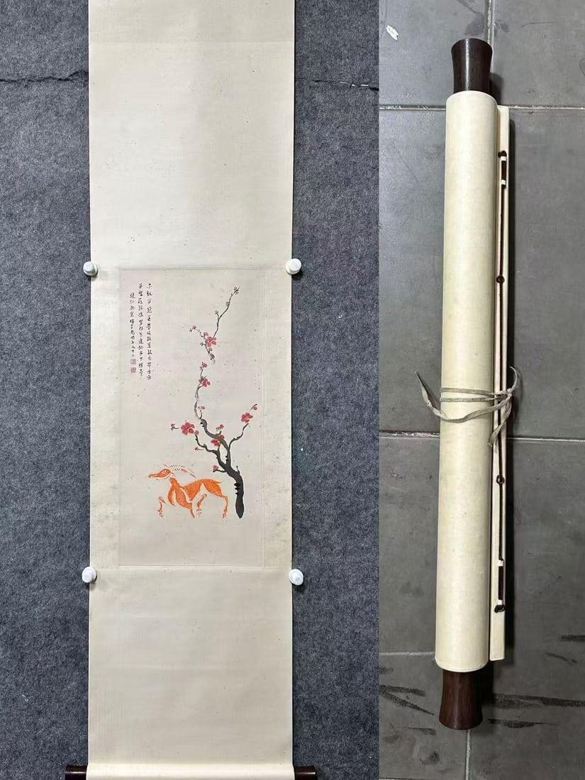 A Chinese Vertical Scroll Ink Painting of Plum Blossom on Paper (1 of 8)