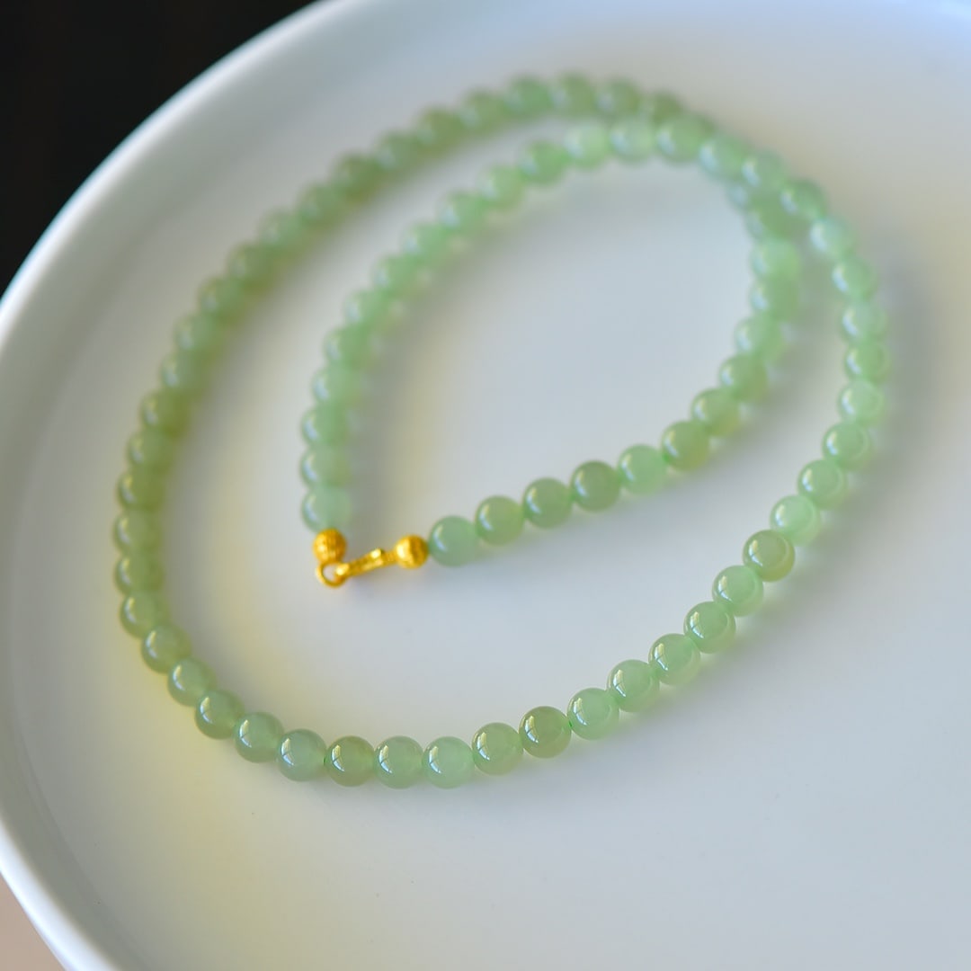 An Exquisite Sterling Silver-Gold Plated Inlaid Greenish Jade Necklace (1 of 4)
