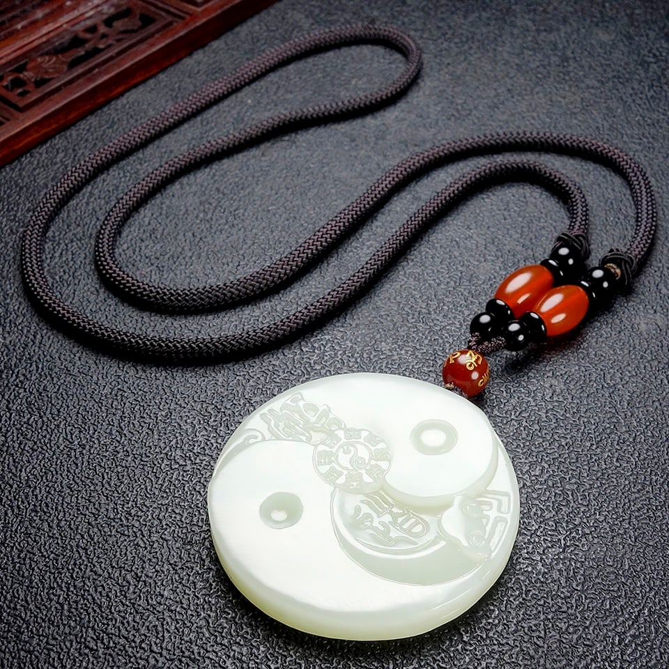 An Exquisite White Jade Trigram Pattern Pendant - 6