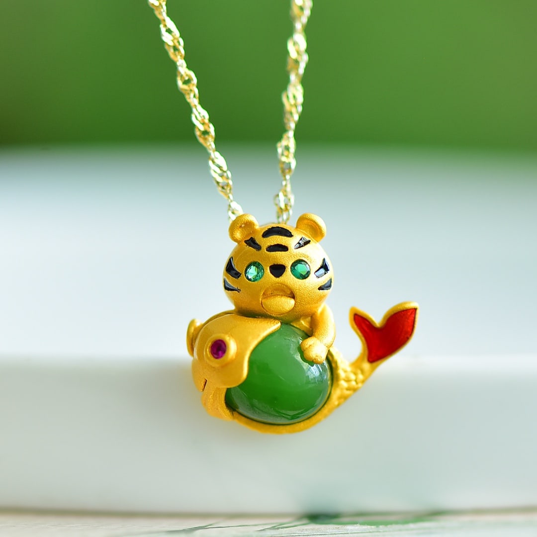 An Exquisite Sterling Silver-Gold Plated Inlaid Jasper Enamel Pendant (1 of 5)