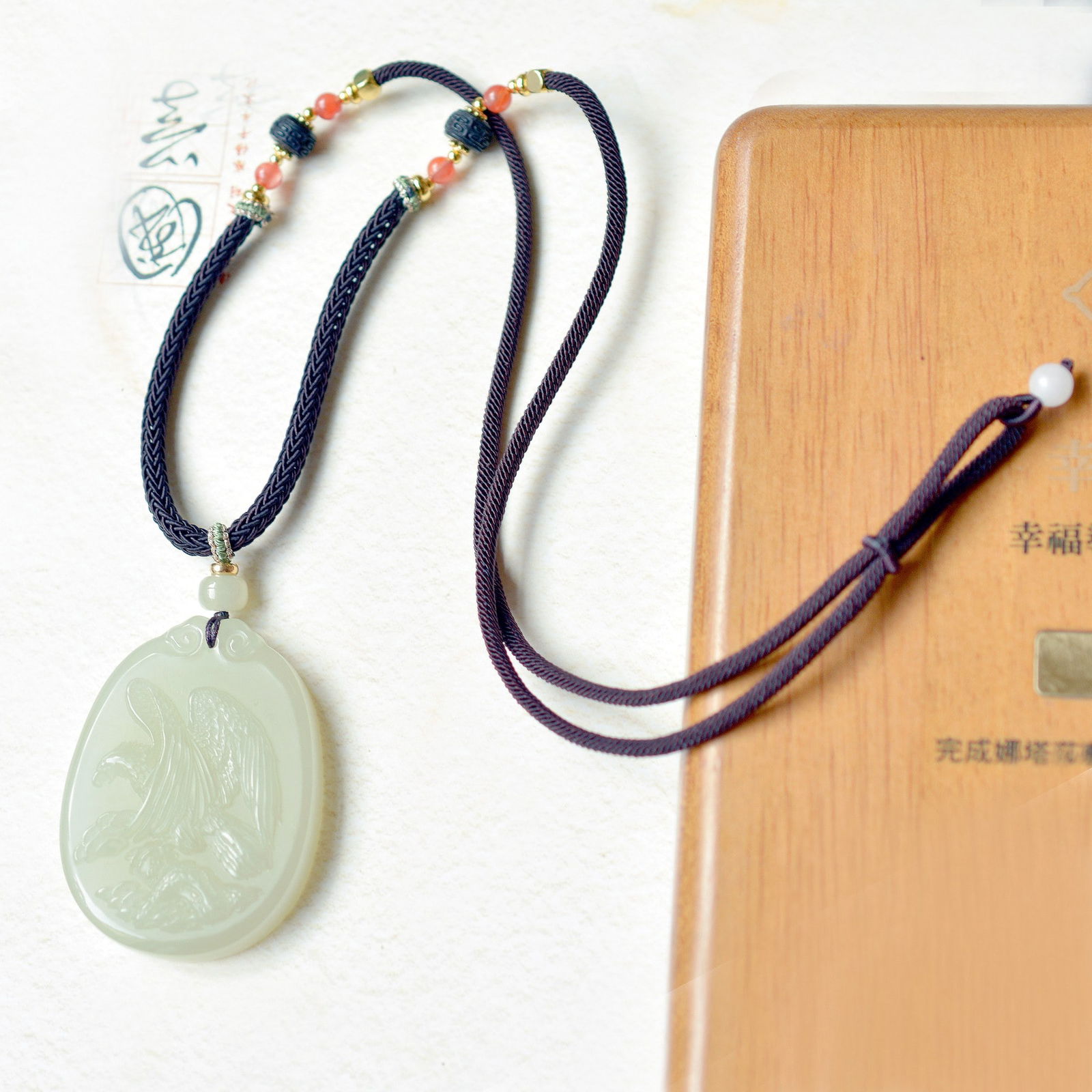 An Exquisite Greenish Jade Eagle Pattern Pendant - 4