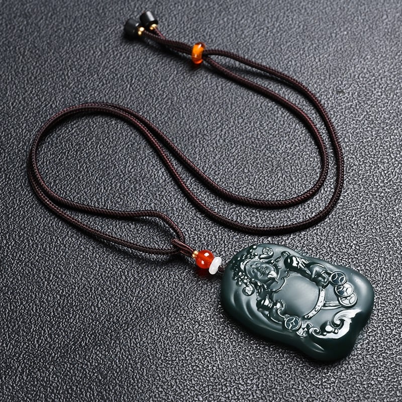 An Exquisite Cyan jade Statue of Mammon Pendant: An Exquisite Cyan jade Statue of Mammon Pendant,Size:2inx1.3inx0.3in 青玉财神像挂件