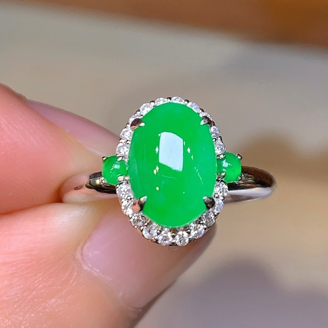 An Exquisite 18k Gold Diamond Inlaid Jadeite Ring (1 of 6)
