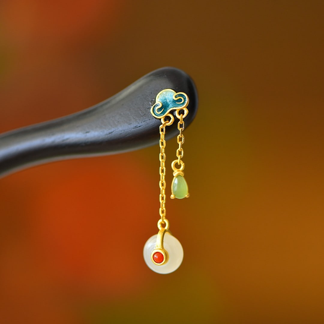 An Exquisite Sterling Silver-Gold Plated Inlaid White Jade Enamel Ebony Hairpin: An Exquisite Sterling Silver-Gold Plated Inlaid White Jade Enamel Ebony Hairpin 纯银镀金镶白玉珐琅黑檀木发簪