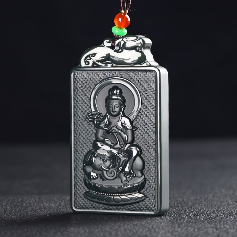 An Exquisite Cyan jade Statue of Samantabhadra Pendant: An Exquisite Cyan jade Statue of Samantabhadra Pendant,Size:2.8inx1.5inx0.3in 青玉普贤菩萨像挂件