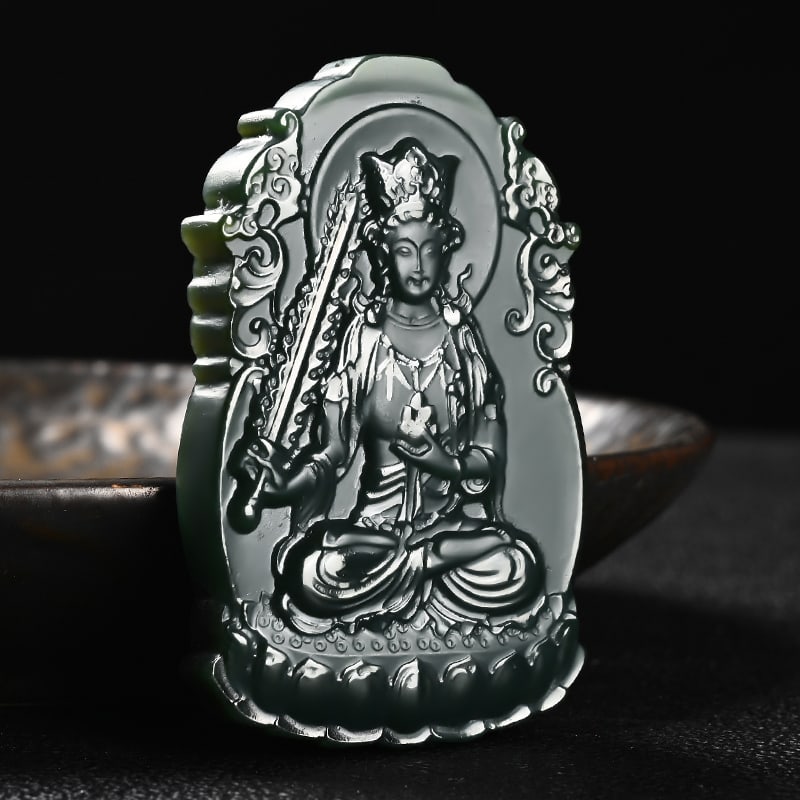 An Exquisite Cyan jade Statue of Bodhisattva Pendant: An Exquisite Cyan jade Statue of Bodhisattva Pendant,Size:2.5inx1.5inx0.3in 青玉菩萨像挂件