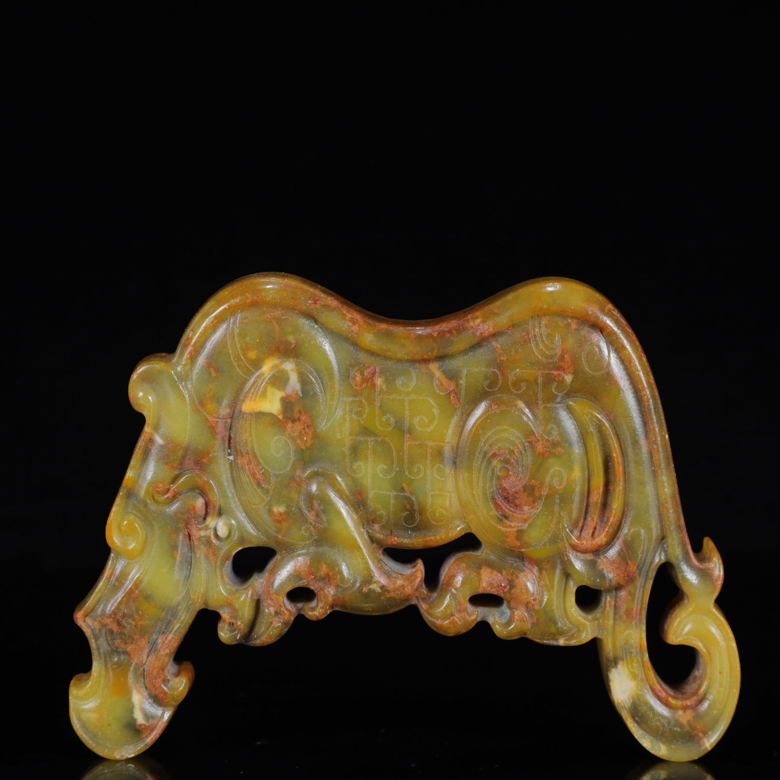 A Rare Gaogu yu Pendant: A Rare Gaogu yu Pendant,Ancient Time,China,Size:5.1inx0.6inx3.7in,Weight:222g 高古玉挂件,中国远古时期