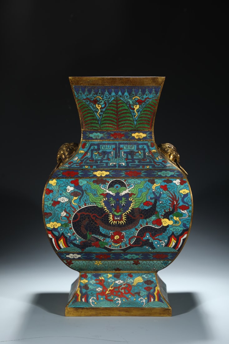 An Exquisite Cloisonne Seawater Pattern Dragon Pattern Double-Ears Vase (1 of 9)