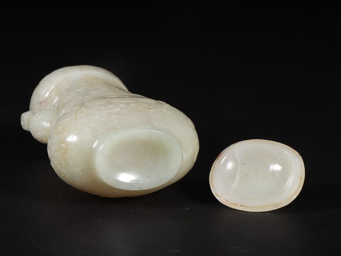 An Exquisite White Jade Buddha Statue Pattern Ewer - 9