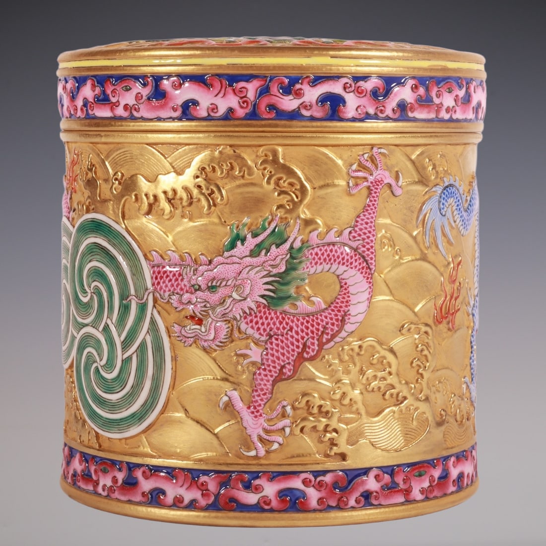 An Exquisite Enamel Dragon Pattern Seawater Pattern Tea Caddy - 4