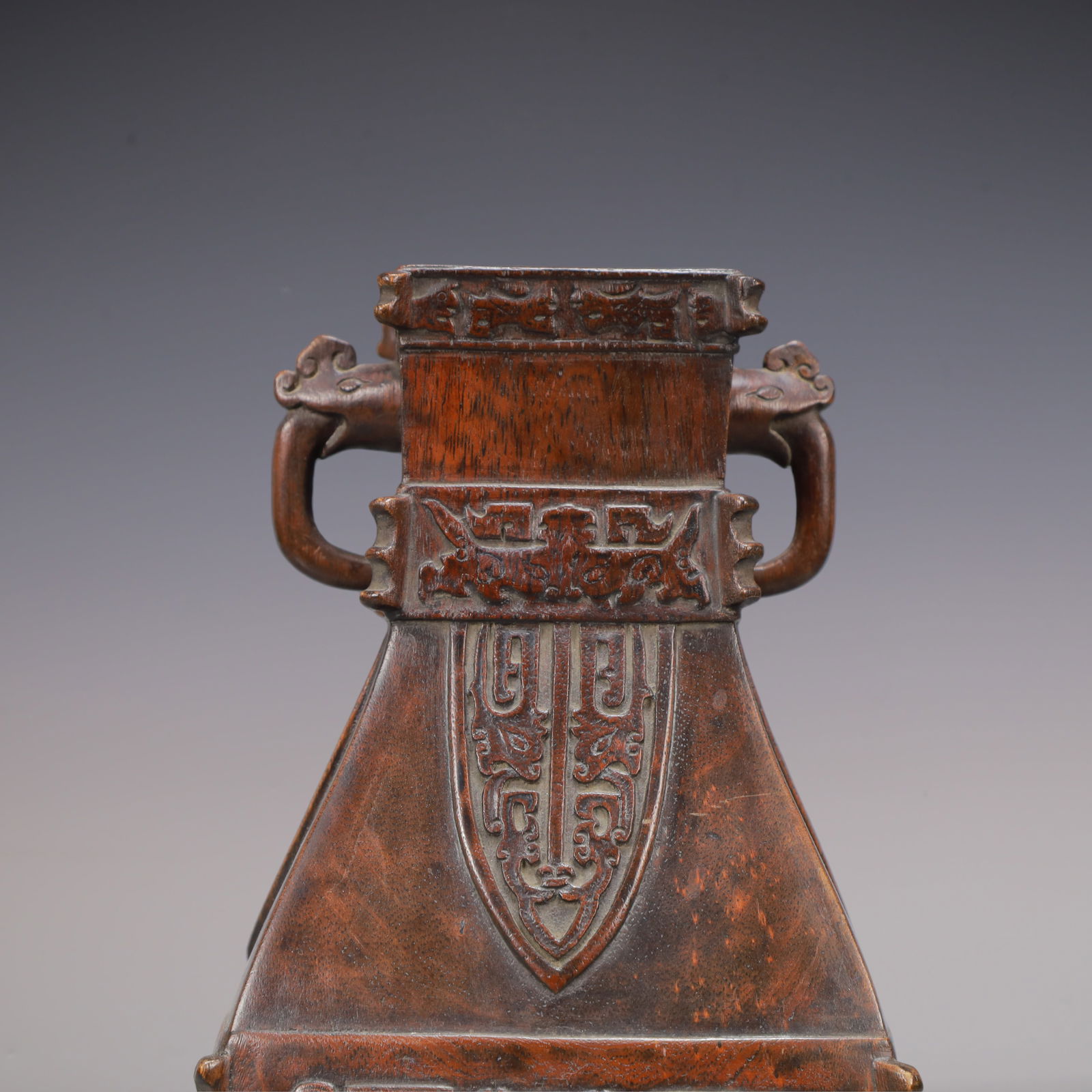 A Exquisite Eaglewood Beast-Face Pattern Double-Ears Vase - 2