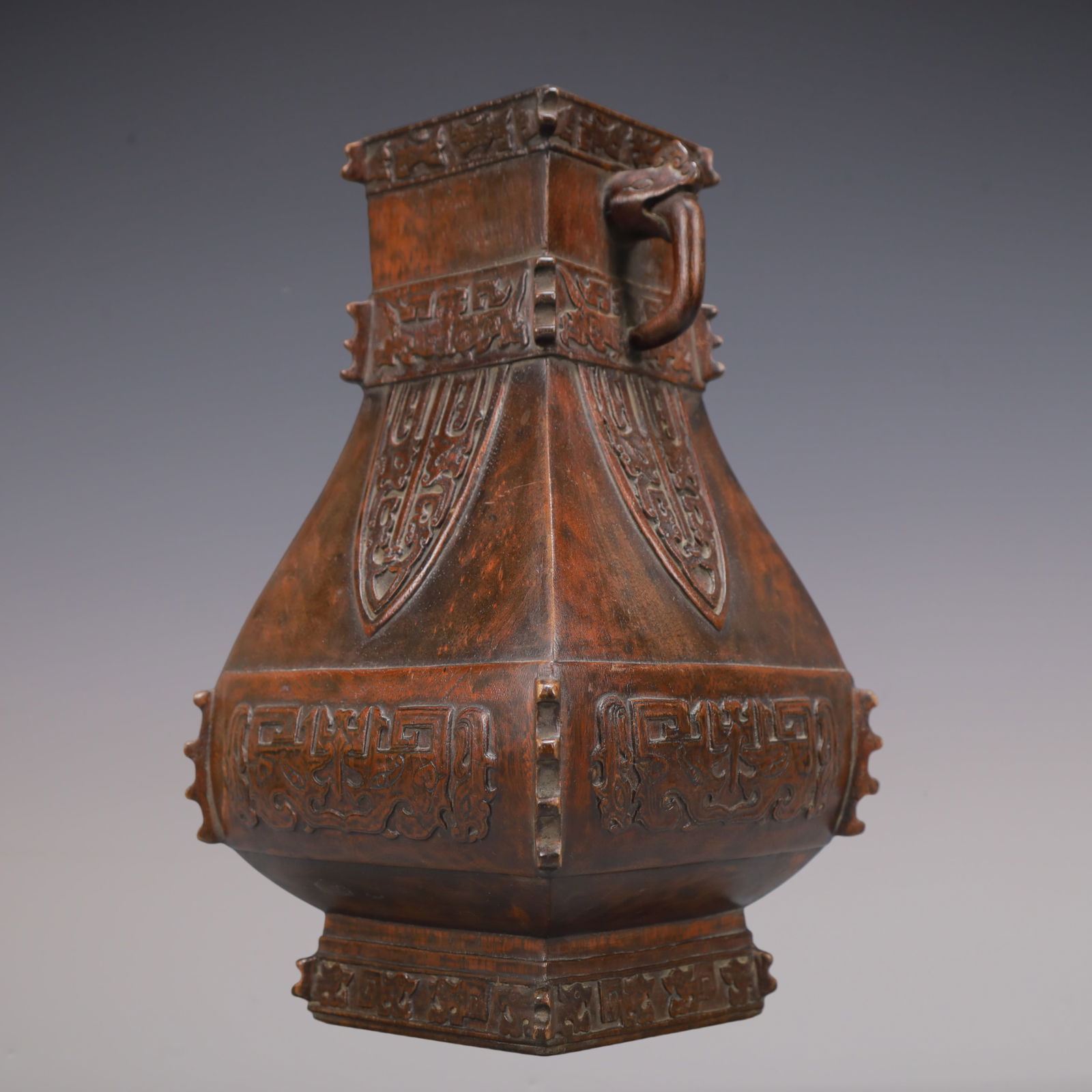 A Exquisite Eaglewood Beast-Face Pattern Double-Ears Vase - 4