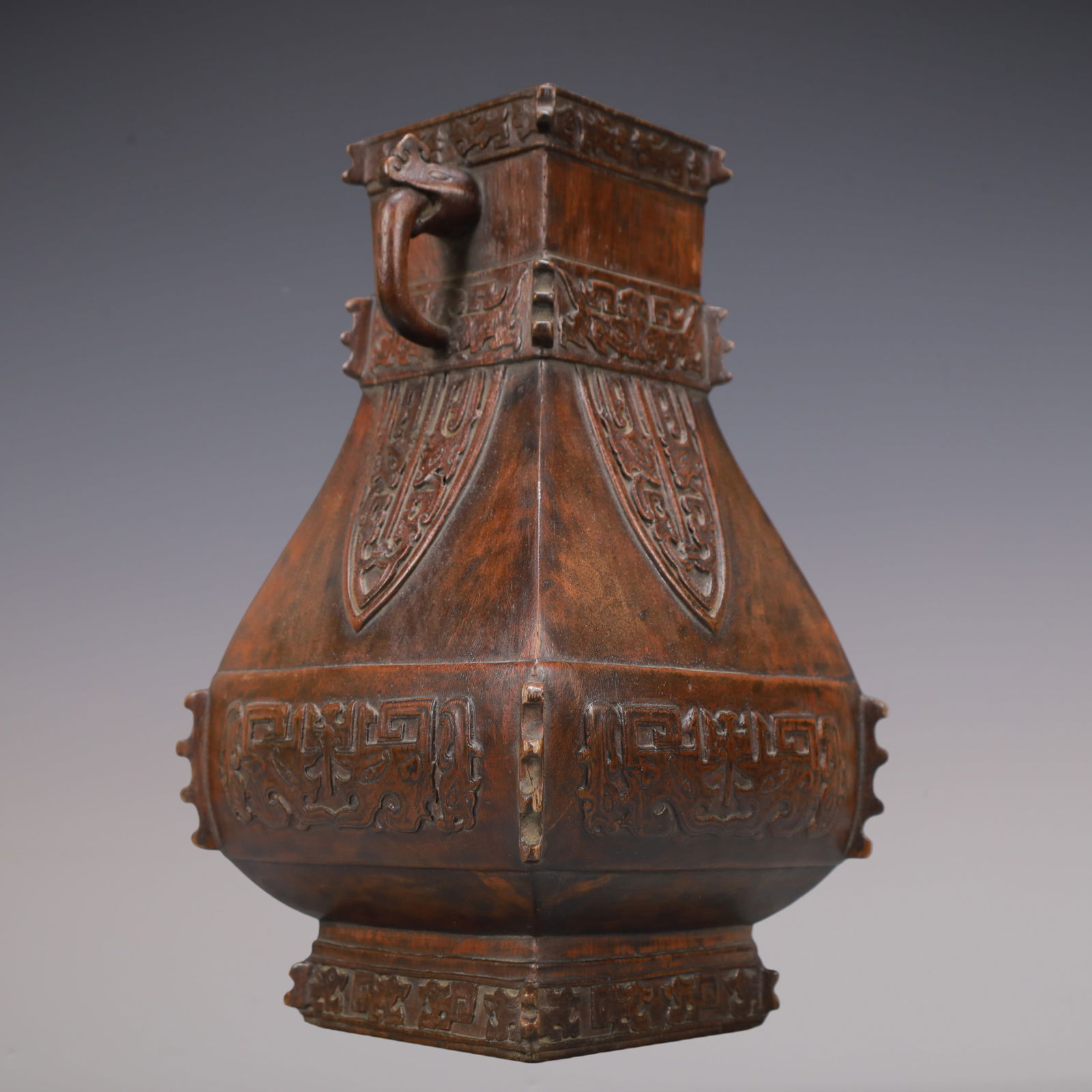 A Exquisite Eaglewood Beast-Face Pattern Double-Ears Vase - 6