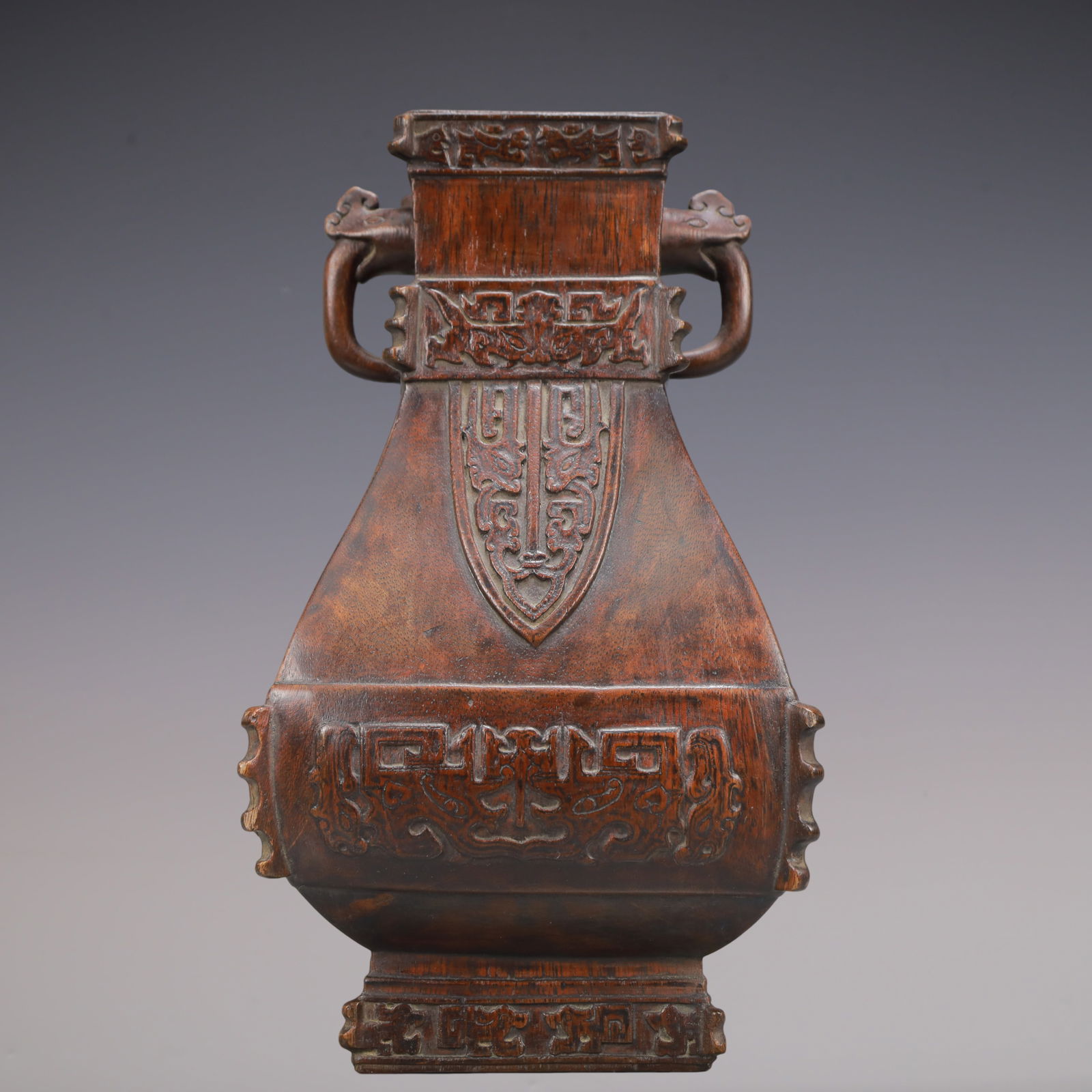 A Exquisite Eaglewood Beast-Face Pattern Double-Ears Vase - 7