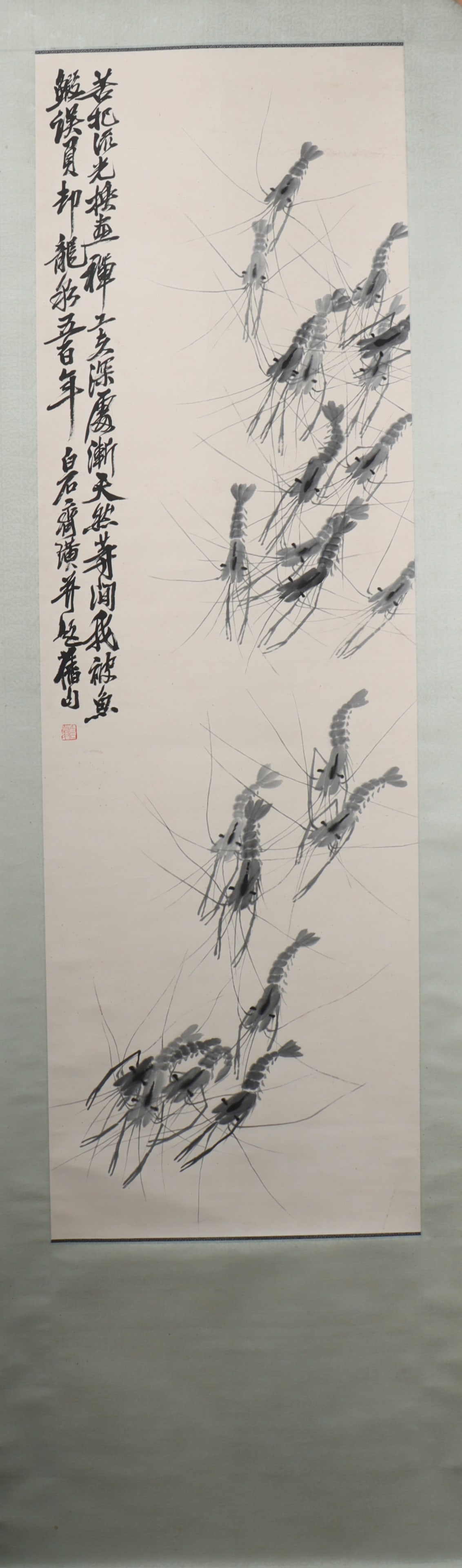 A Chinese Vertical Scroll Ink Painting of Shrimp on Paper (1 of 5)