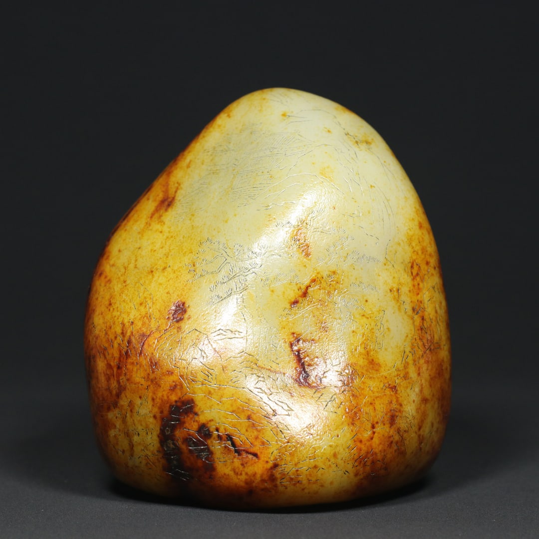 An Exquisite White Jade Landscape and Figure Pattern with poem Ornament: An Exquisite White Jade Landscape and Figure Pattern with poem Ornament Qing Dynasty, China Size:5.5inx4.8inx4.3in Weight:2672.9g白玉松岩仙馆图诗词