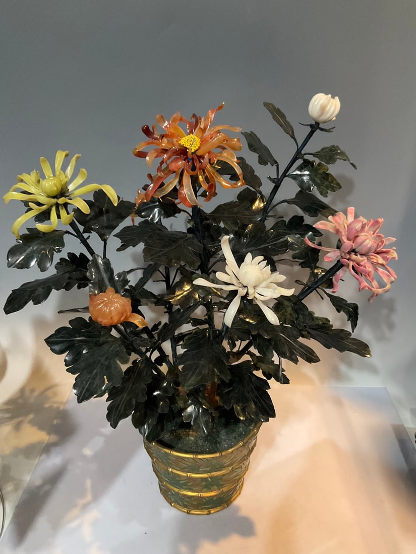 An Exquisite Cloisonne Inlaid Serpentine Jade Flower Pattern Bonsai (1 of 11)