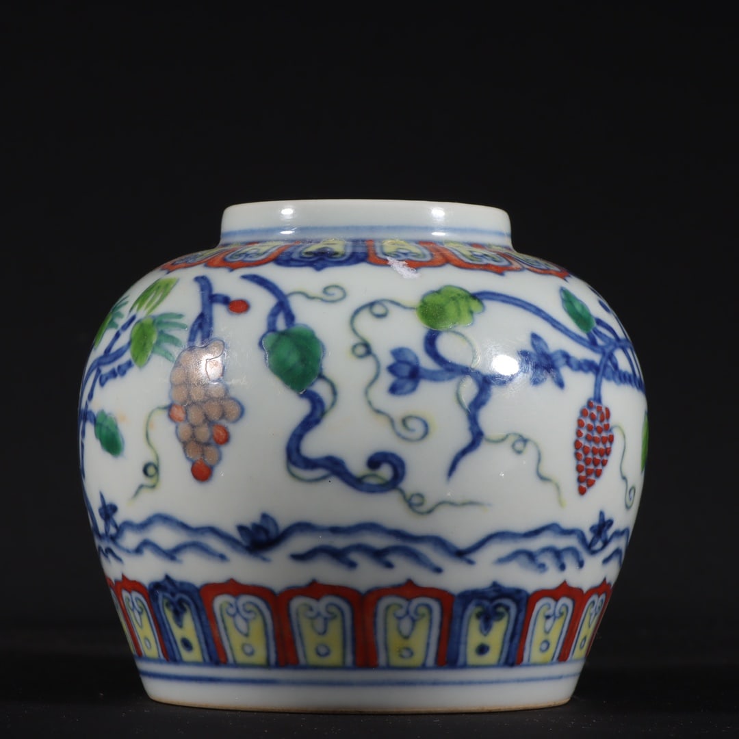 A Rare Doucai Grapes Pattern Jar - 2