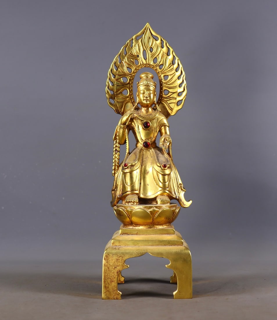 An Exquisite Gilt Bronze Inlaid Gems Buddha Statue (1 of 9)