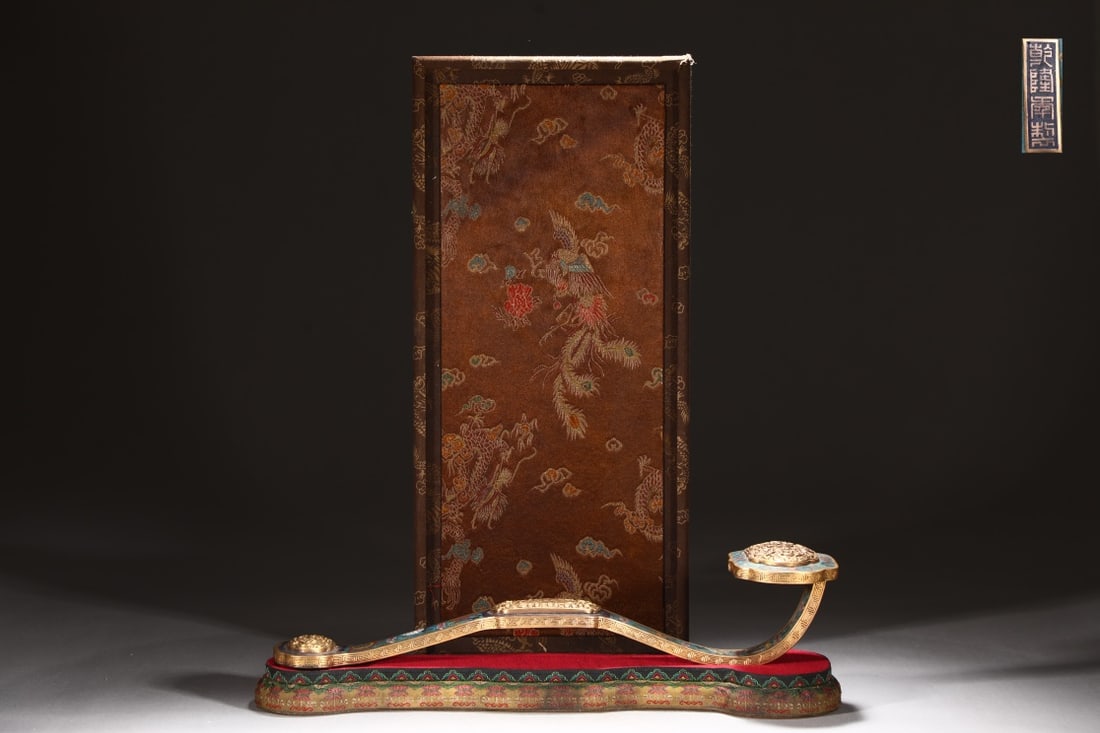 An Exquisite Cloisonne Lotus Pattern Bats and Peach Pattern Ruyi Ornament: An Exquisite Cloisonne Lotus Pattern Bats and Peach Pattern Ruyi Ornament Ming Dynasty, China Qianlong Four-character Mark Size:17.3inx4.9in