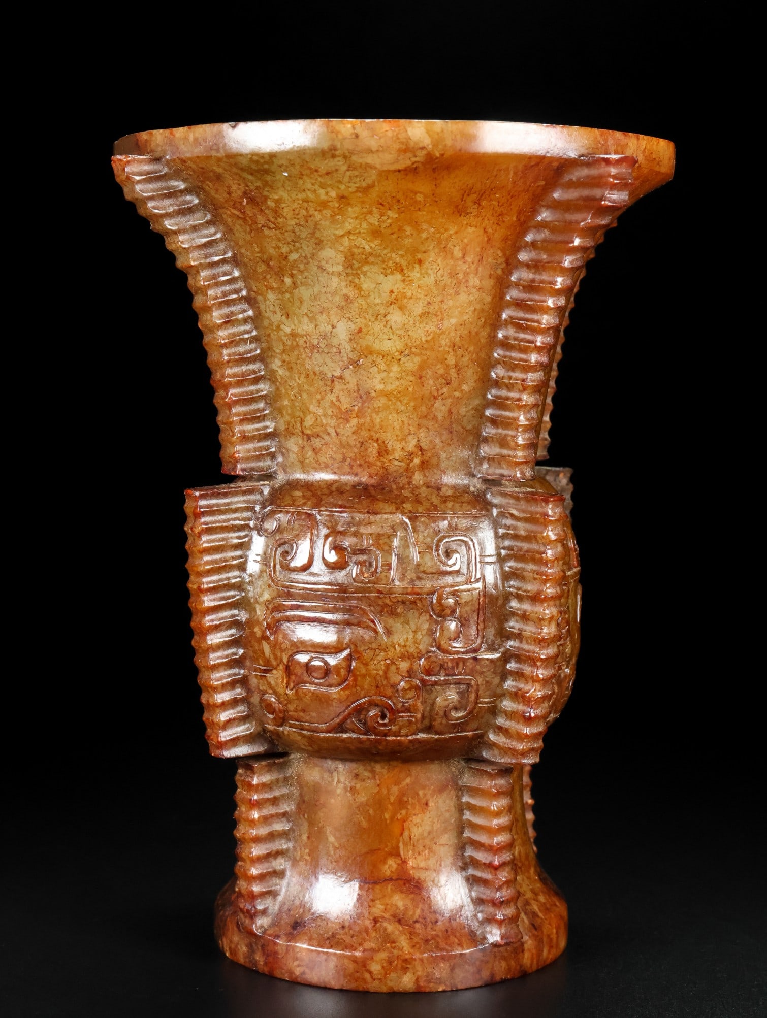 An Exquisite White Jade Beast-Face Pattern Goblet - 2