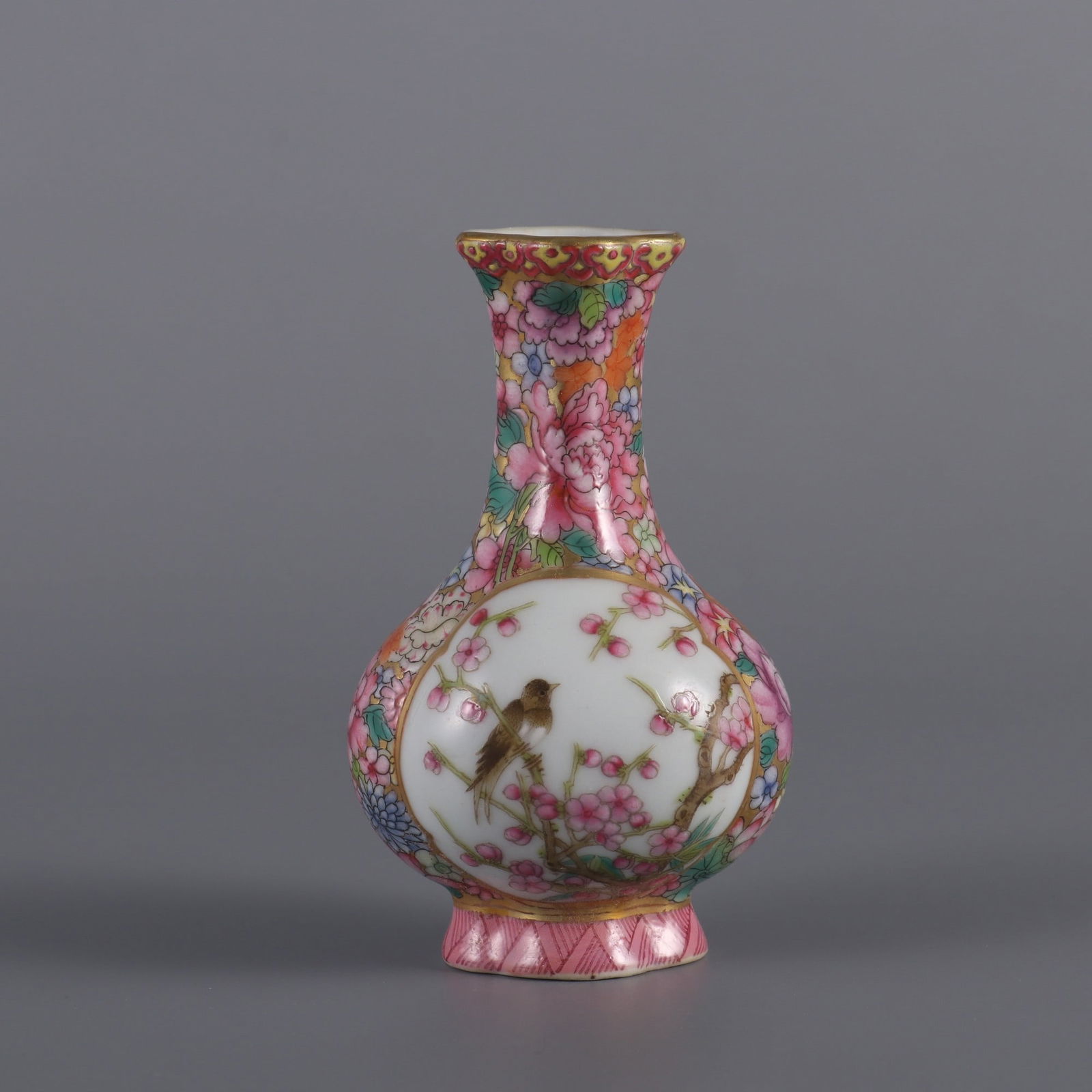 An Exquisite Famille-Rose Flower and Bird Pattern Vase: An Exquisite Famille-Rose Flower and Bird Pattern Vase Qing Dynasty, China Yongzheng Four-character Mark