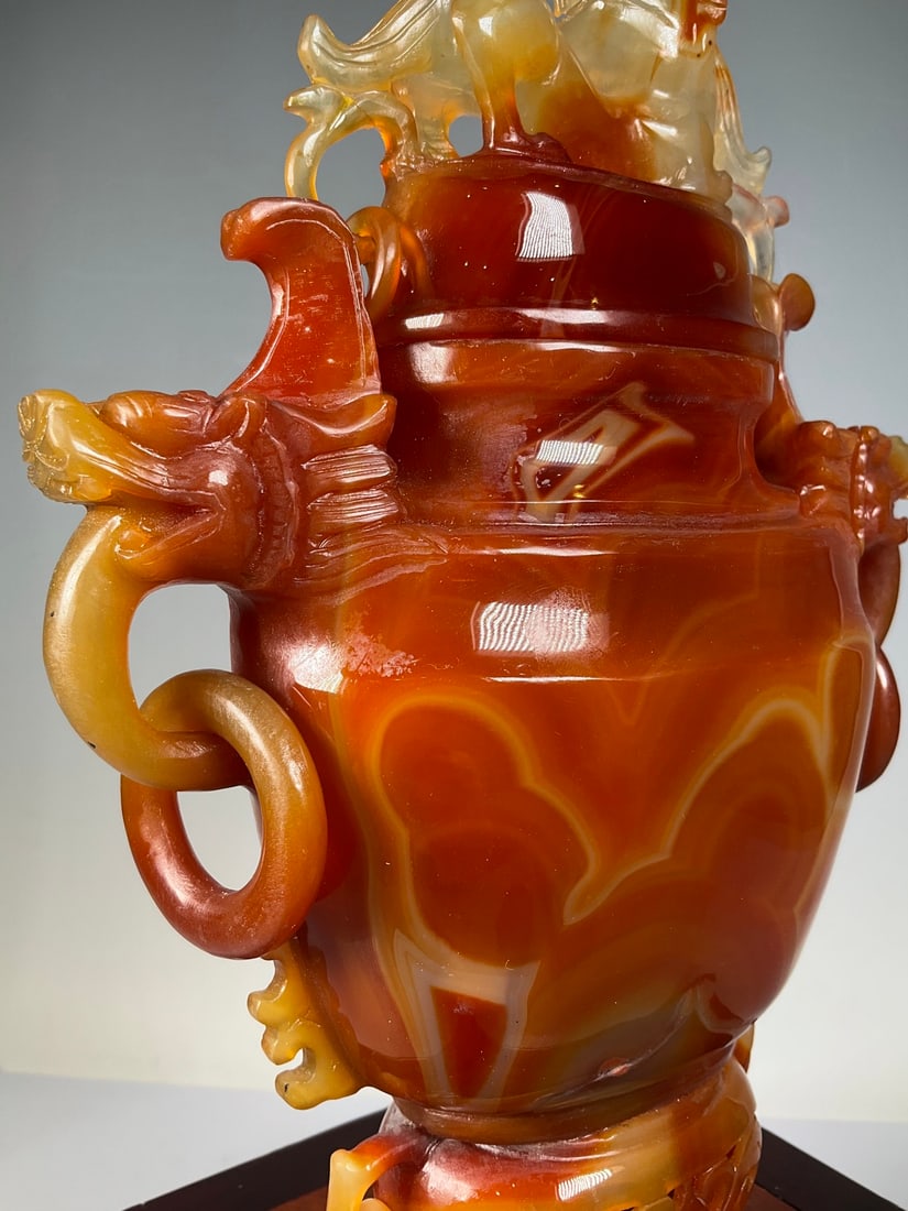 An Exquisite Agate Dragon Pattern Double-Ears Censer - 3