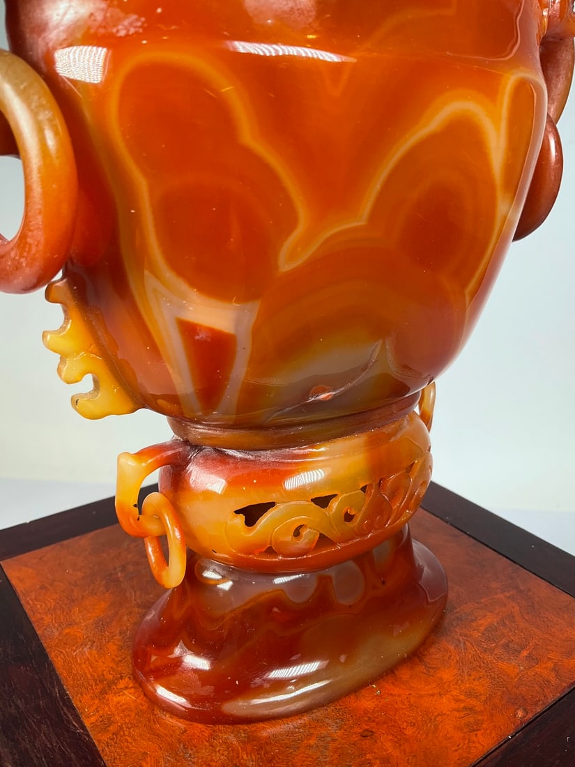 An Exquisite Agate Dragon Pattern Double-Ears Censer - 4