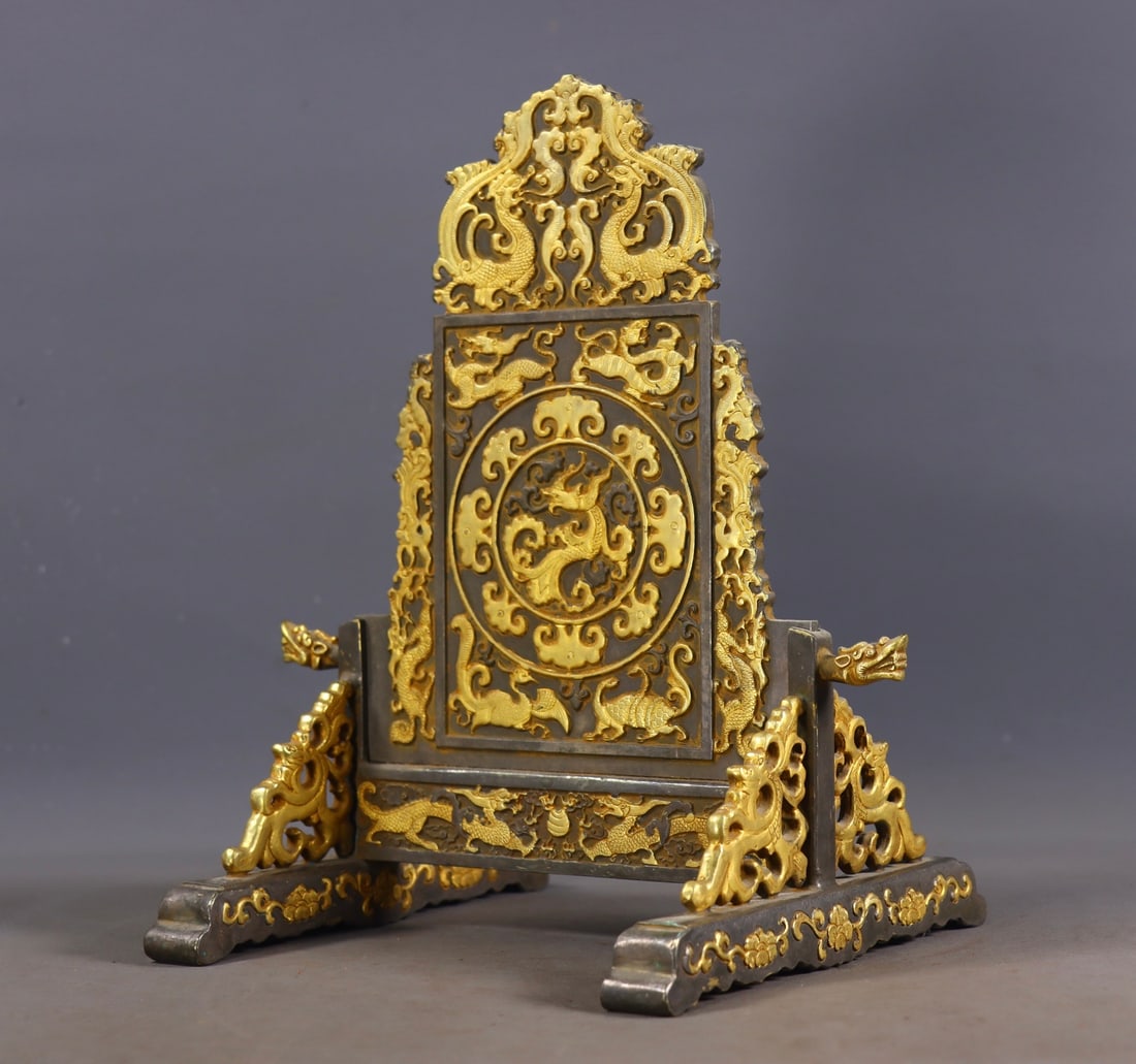 An Exquisite Gilt Bronze Auspicious Beast Pattern Screen - 2