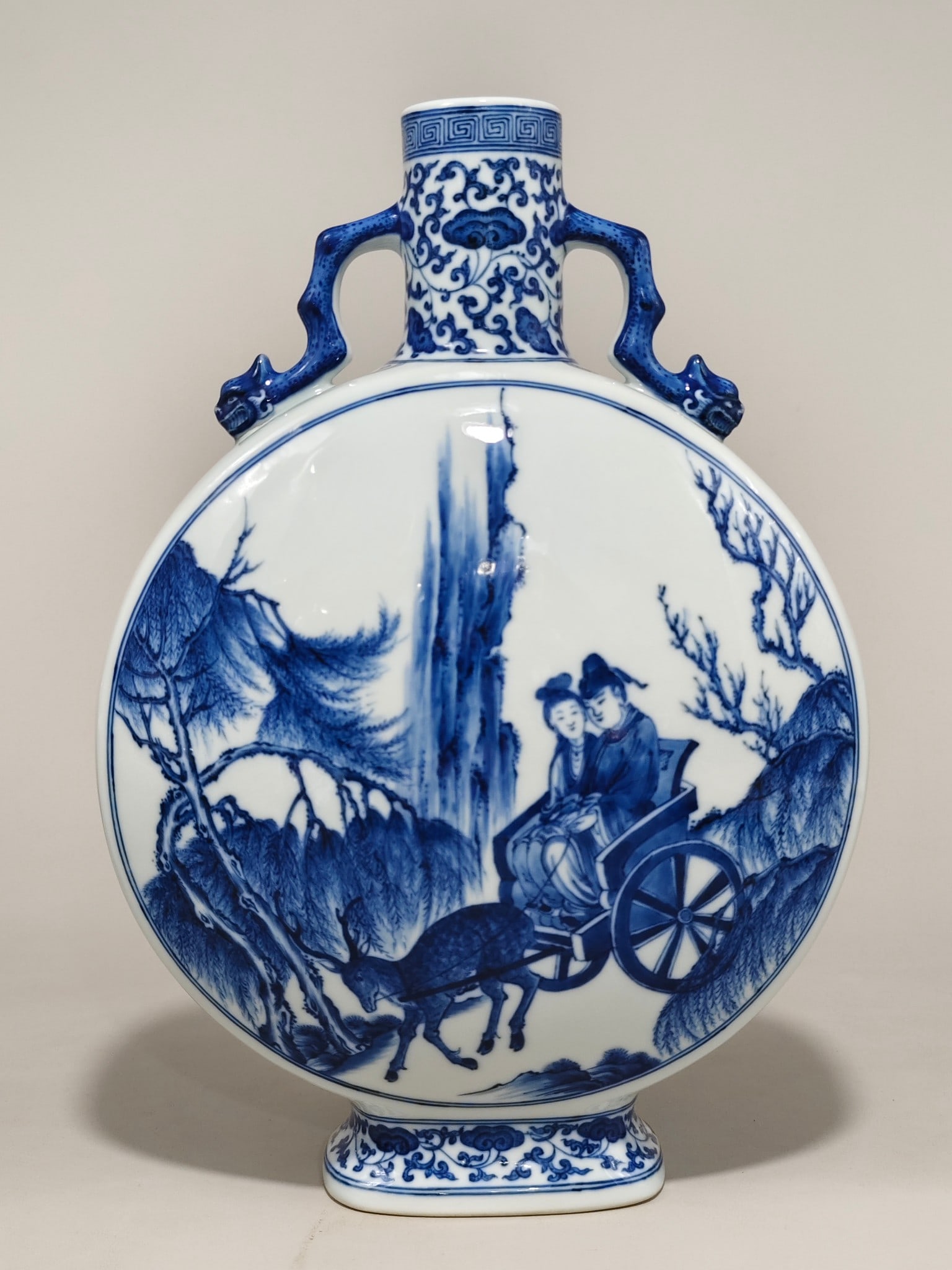 An Exquisite Blue and White Lotus Pattern Character and Story Pattern Double-Ears Vase: An Exquisite Blue and White Lotus Pattern Character and Story Pattern Double-Ears Vase Qing Dynasty, China Yongzheng Six-character Mark