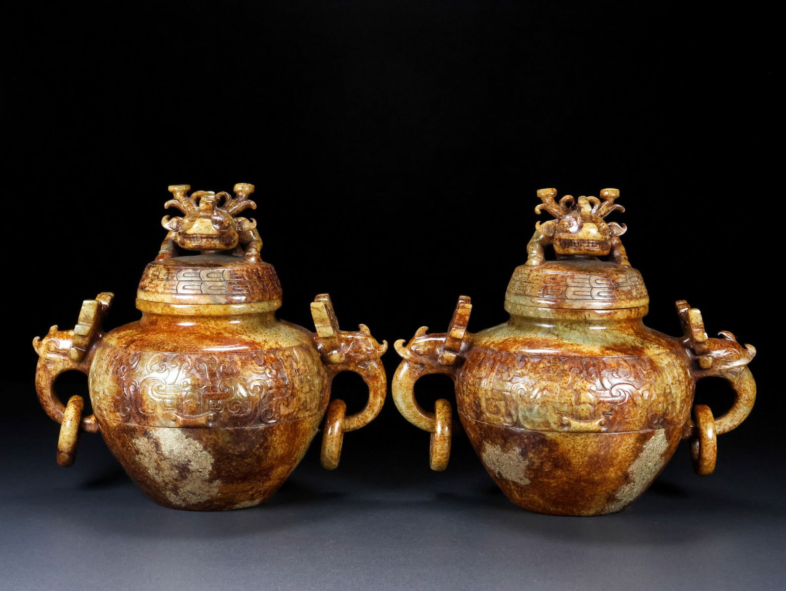 A Pair of Exquisite White Jade Beast-Face Pattern Double-Ears Censer: A Pair of Exquisite White Jade Beast-Face Pattern Double-Ears Censer Qing Dynasty, China Size:8.3inx9.4inx6.3in Weight:4415g白玉双环兽炉一对 中