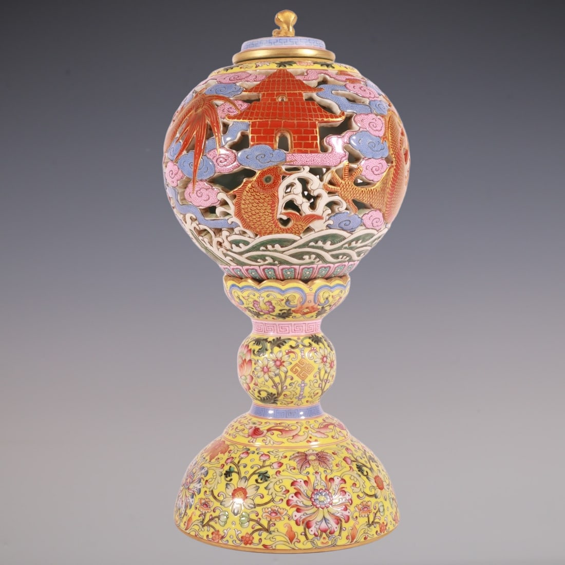 An Exquisite Enamel Lotus Pattern Dragon Pattern Seawater Pattern Hatstand - 5