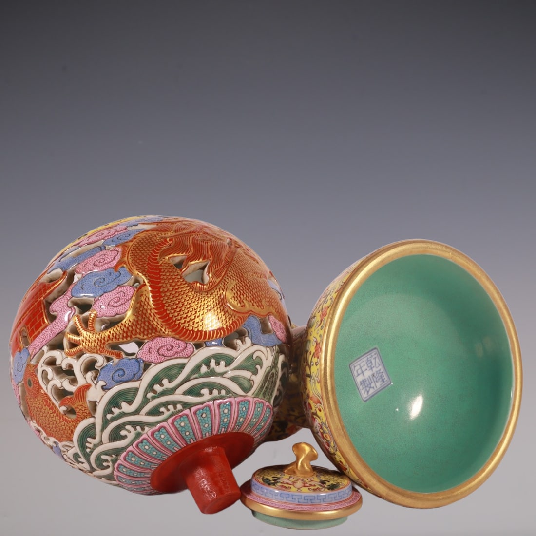 An Exquisite Enamel Lotus Pattern Dragon Pattern Seawater Pattern Hatstand - 7