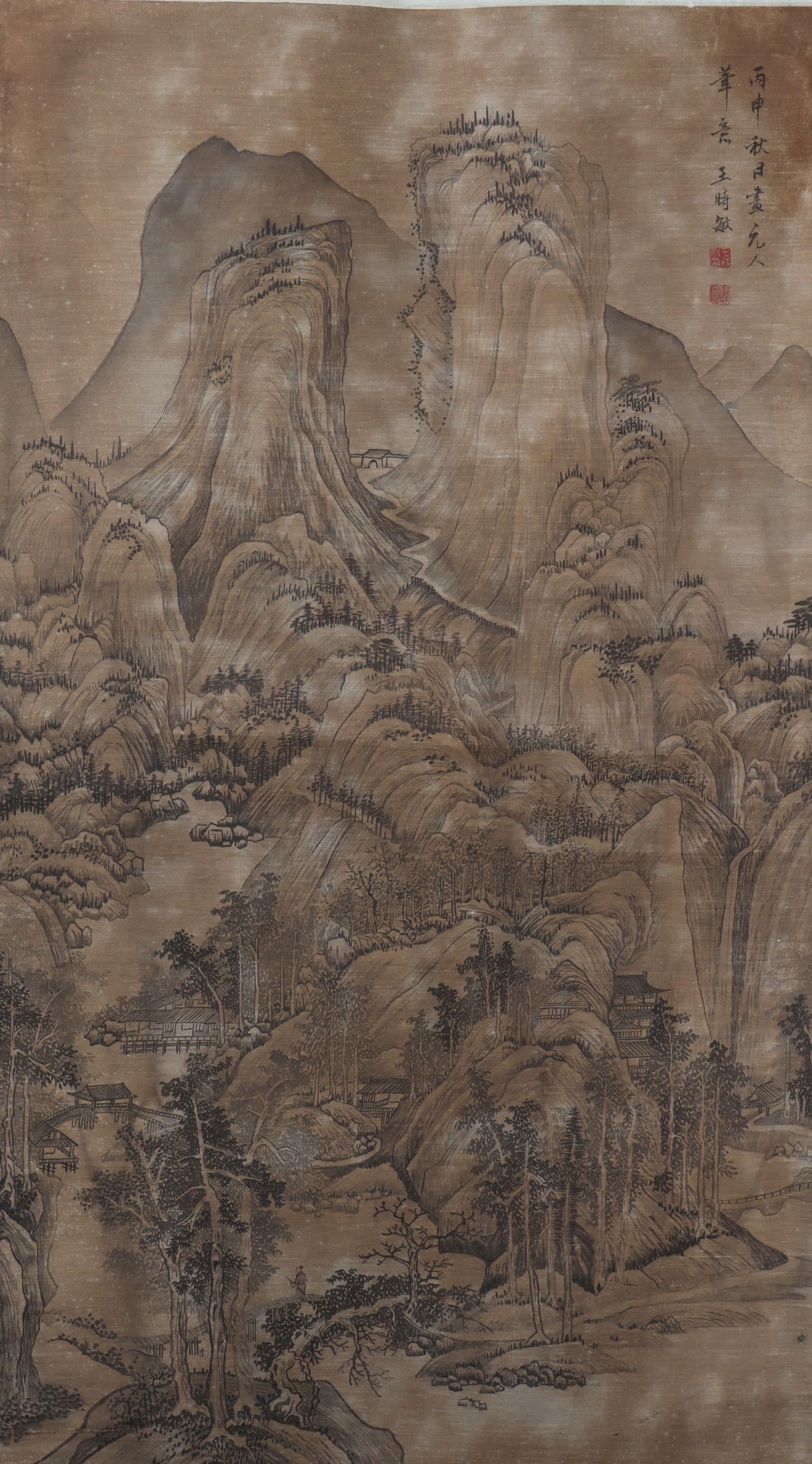 An Fabulous Chinese Ink Landscape By Silk: An Fabulous Chinese Ink Landscape By Silk Wang shimin Size:43.7inx24.4in王时敏山水 绢本Size:111cmx62cm