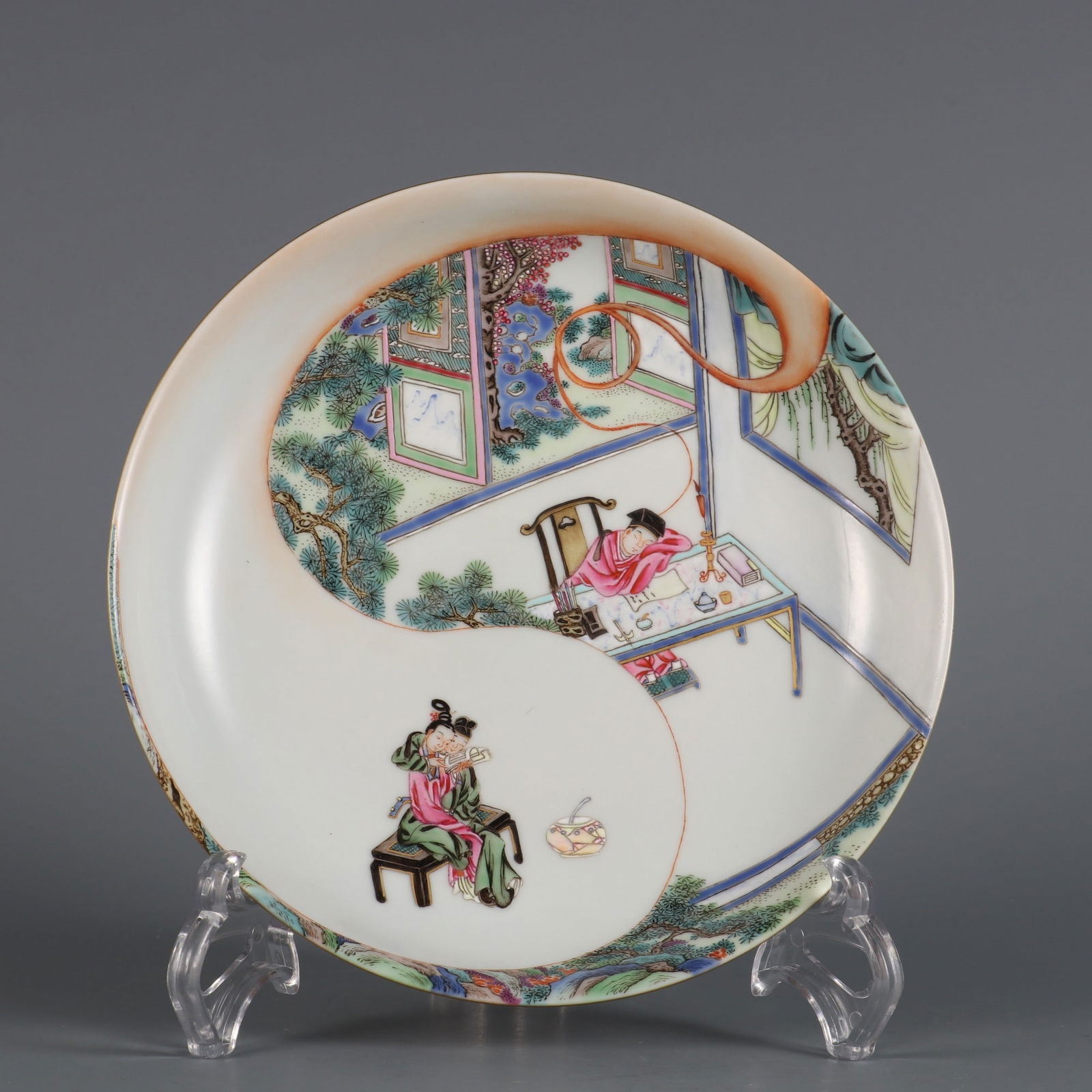 An Exquisite Famille-Rose Yellow Glazed Character and Story Pattern Plate: An Exquisite Famille-Rose Yellow Glazed Character and Story Pattern Plate Qing Dynasty, China Yongzheng Six-character Mark