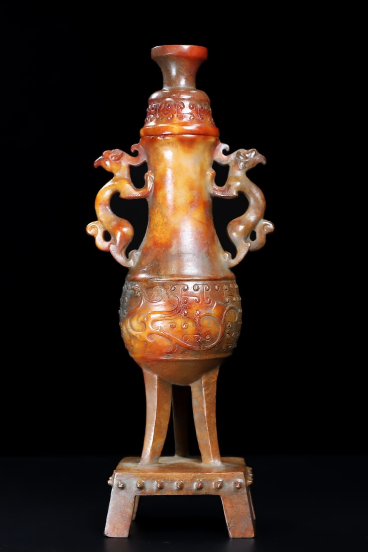 An Exquisite White Jade Dragon Pattern Double-Ears Vase - 6