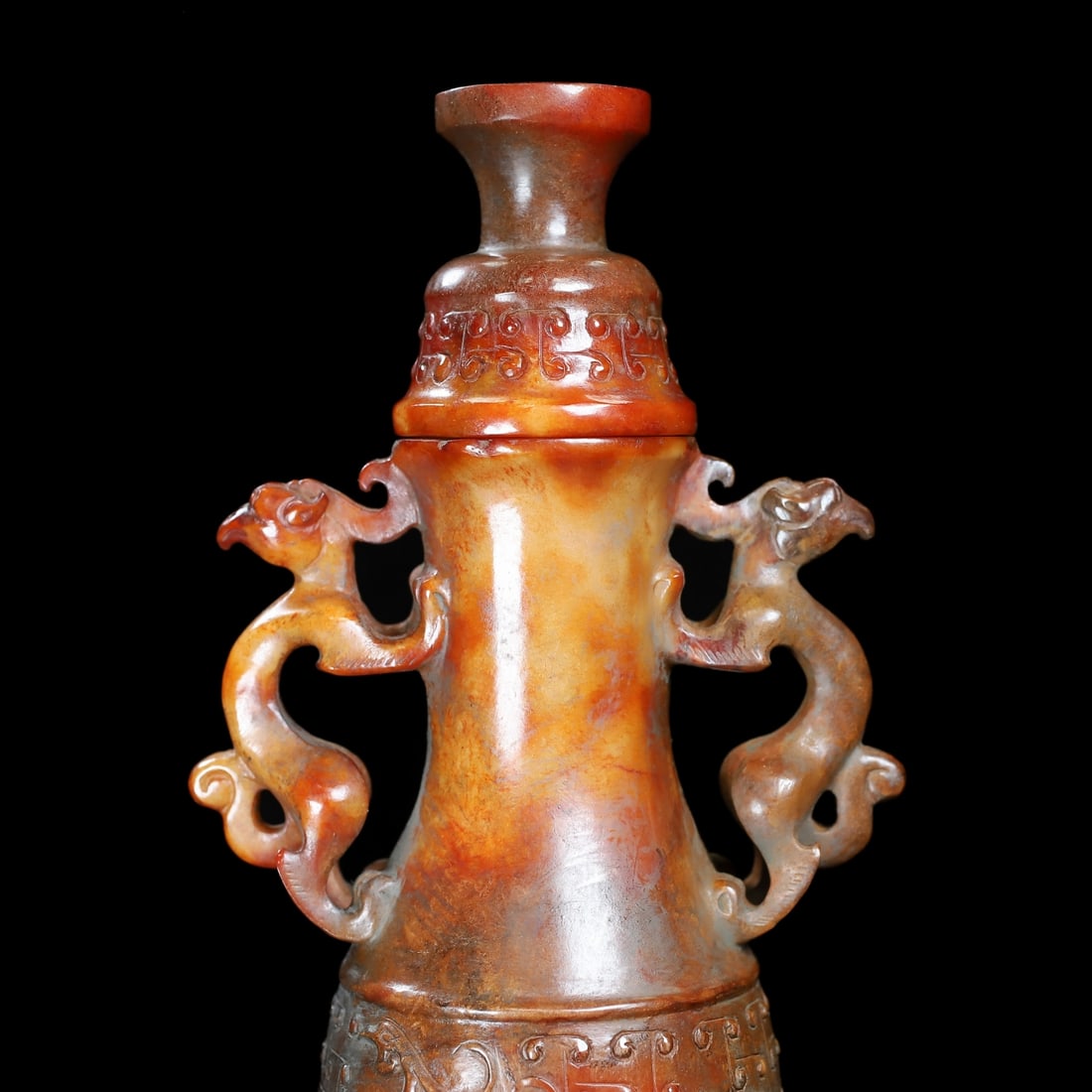 An Exquisite White Jade Dragon Pattern Double-Ears Vase - 7