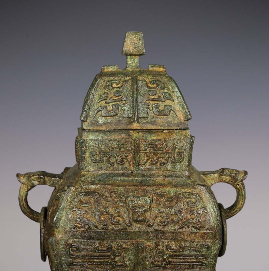 An Exquisite Bronze Beast-Face Pattern Double-Ears Vase - 2