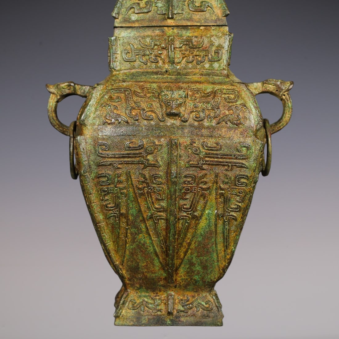 An Exquisite Bronze Beast-Face Pattern Double-Ears Vase - 3