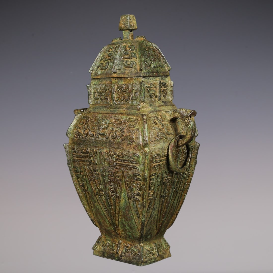 An Exquisite Bronze Beast-Face Pattern Double-Ears Vase - 5