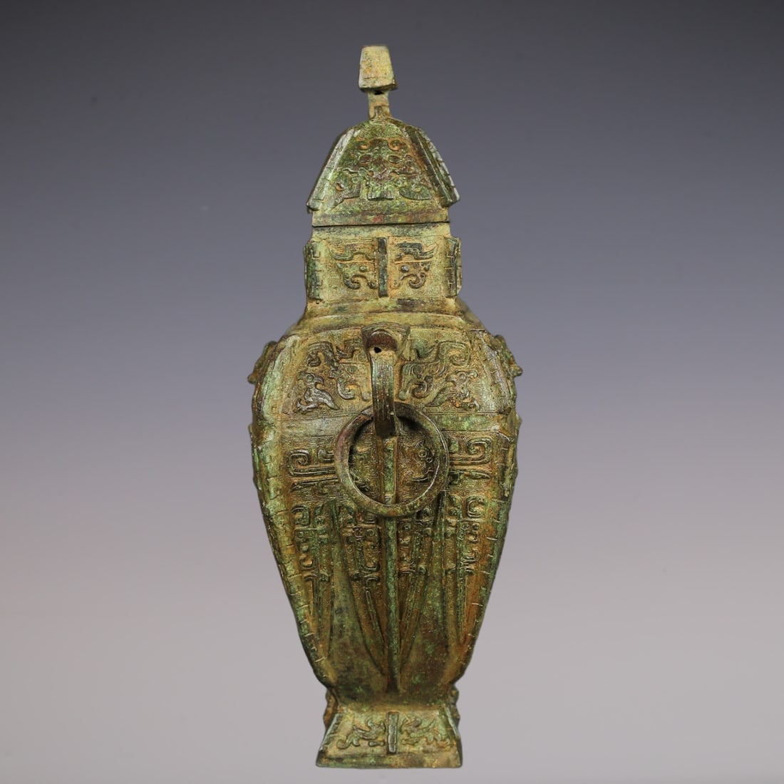 An Exquisite Bronze Beast-Face Pattern Double-Ears Vase - 7